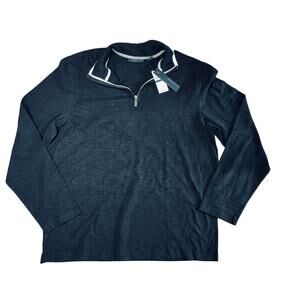Perry‎ Ellis Black 1/4 Zip Up Polo Style Sweater X LARGE NWT 90s Inspired Casual